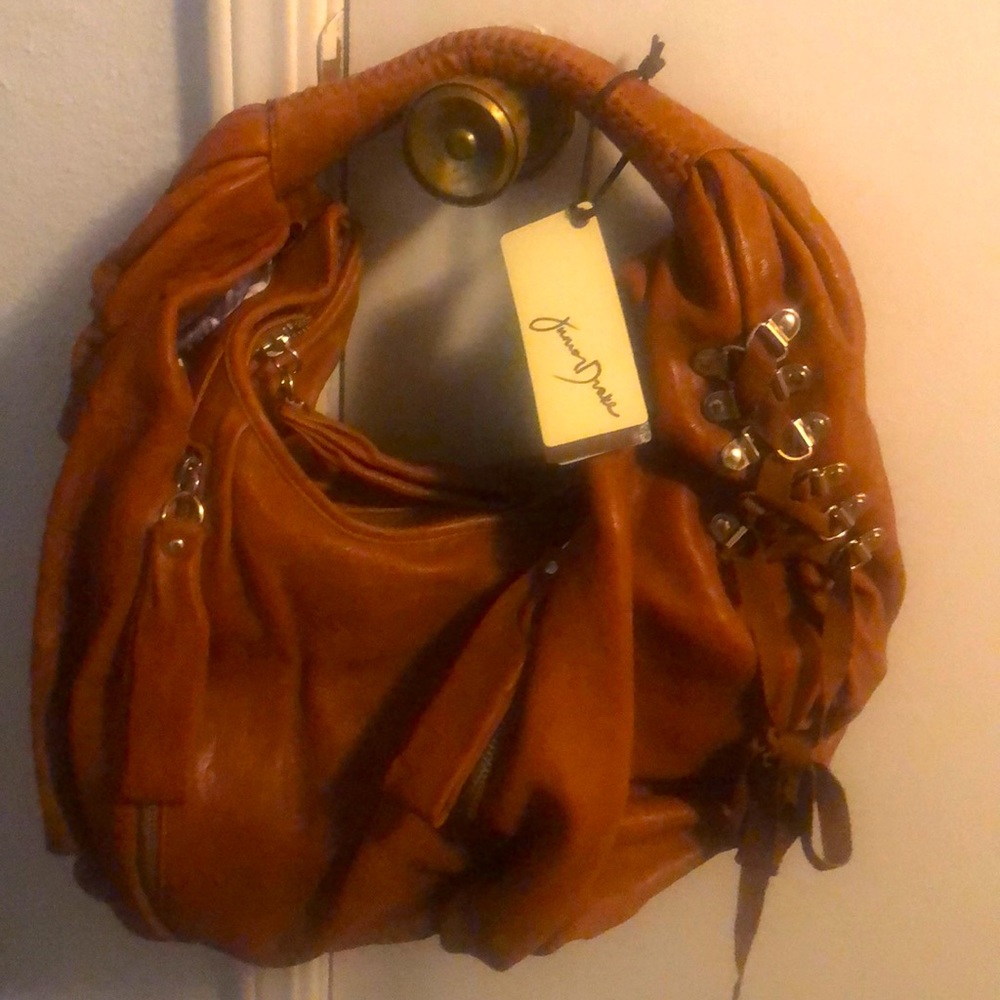 Junior Drake Cognac Italian Made Hobo Handbag